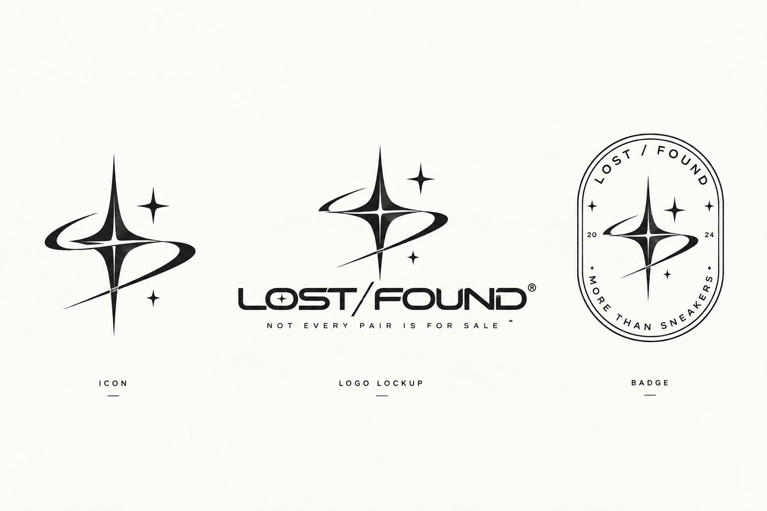 LOST/FOUND logo system: icon, full lockup, and circular badge